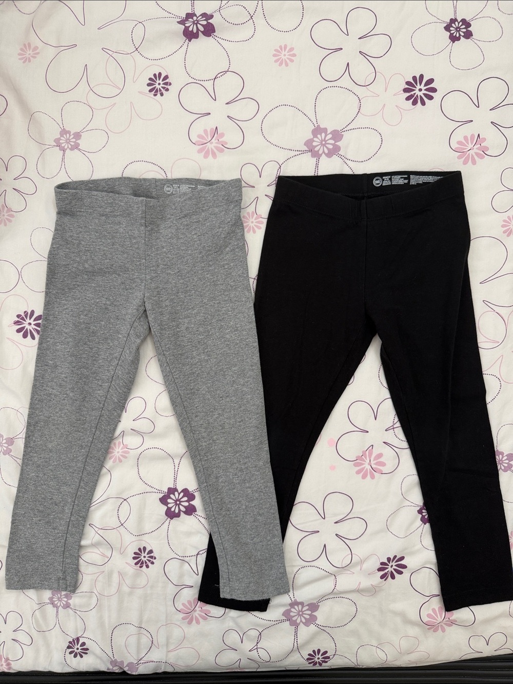 Wonder Nation Gray & Black Girls Cotton Stretch Leggings - 2-Pack